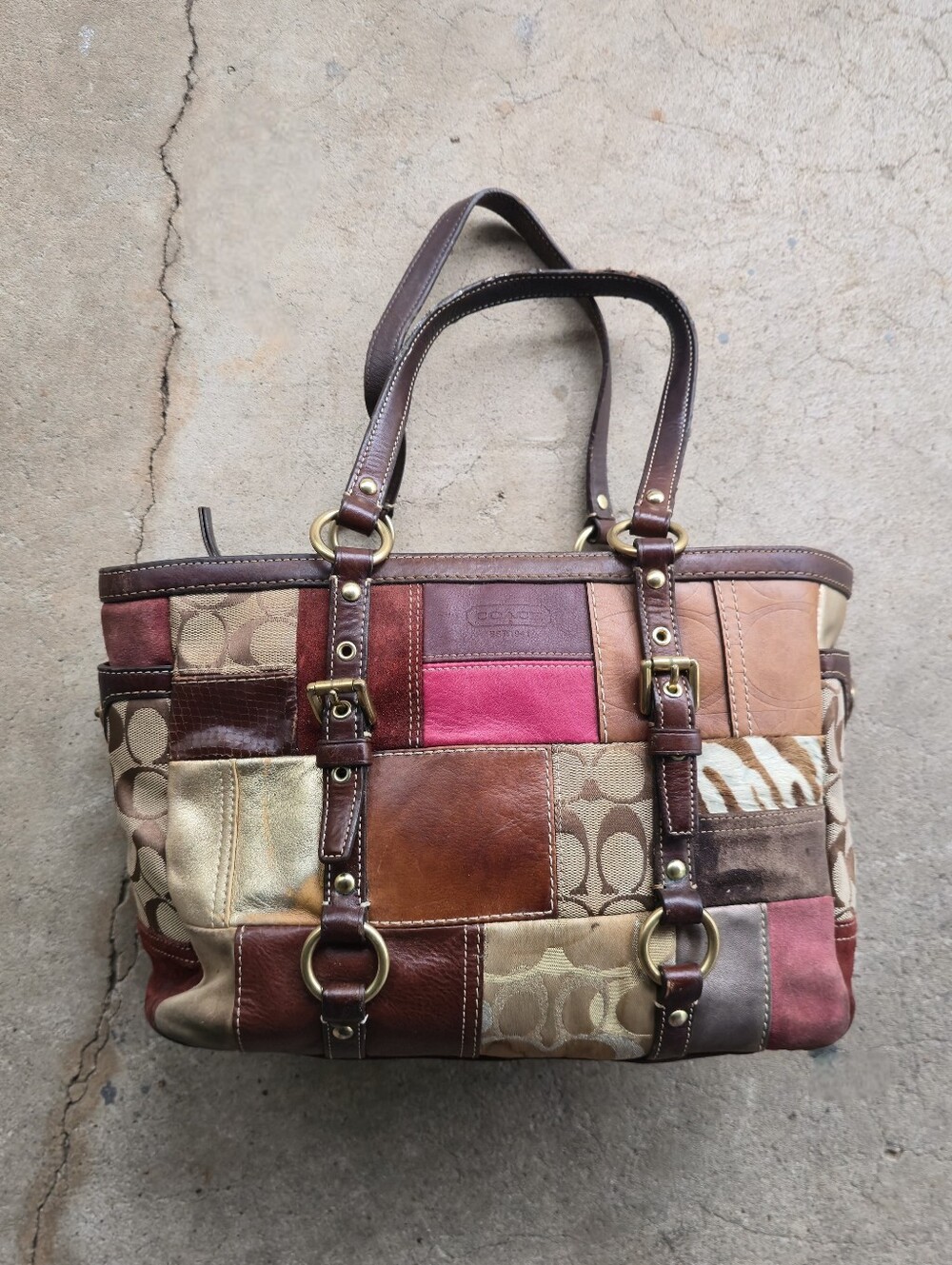 VTG Coach Y2K Mixed Patchwork Tote Handbag Women's Holiday 10437